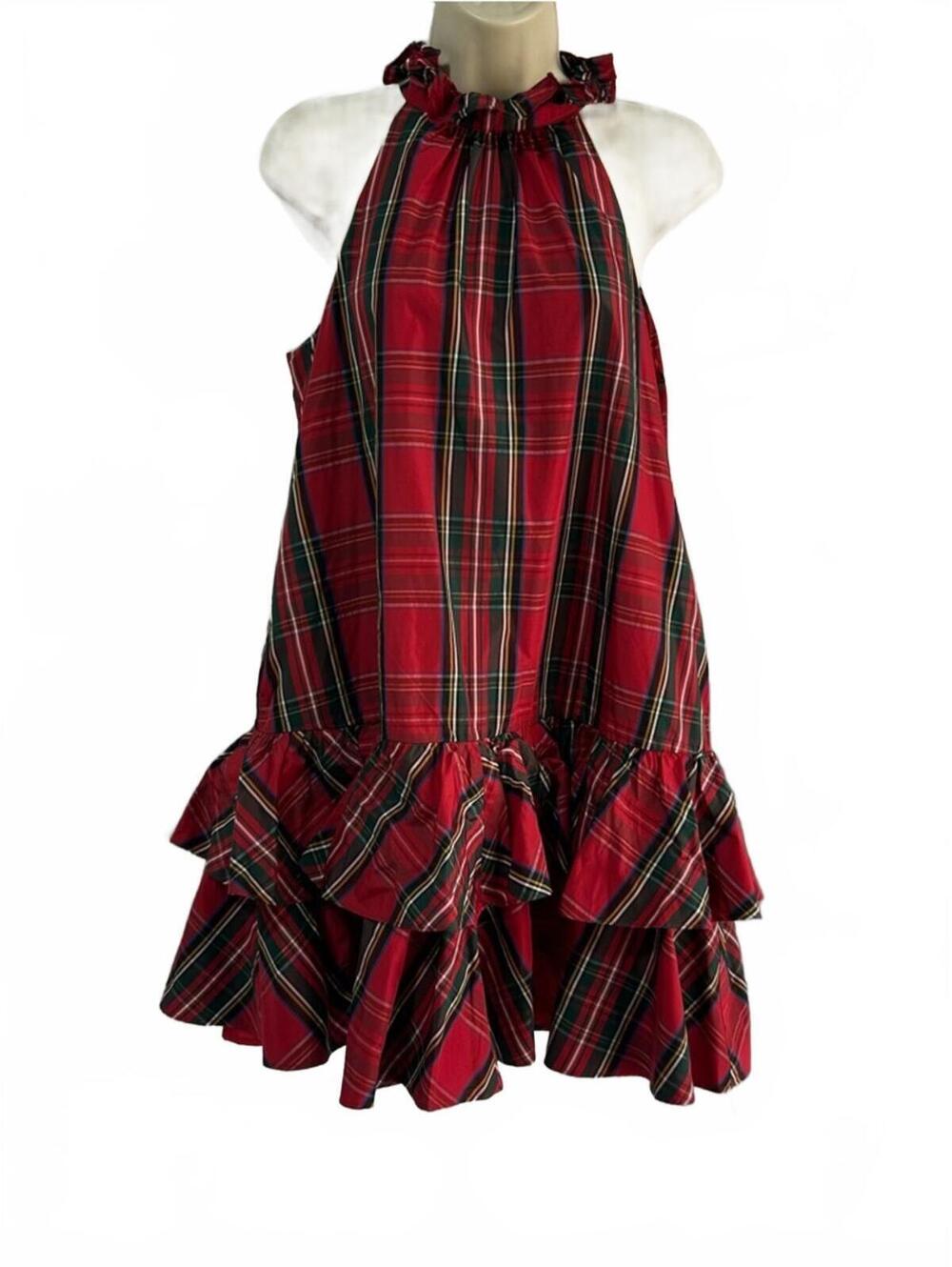 Tommy Hilfiger Red Plaid-Print Halter-Neck Bubble Hem Dress | Women's Size 6